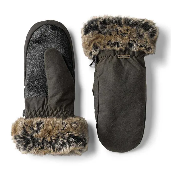 Orvis Barbour® Waxed Mittens With Fur Trim|Women Gloves & Mittens