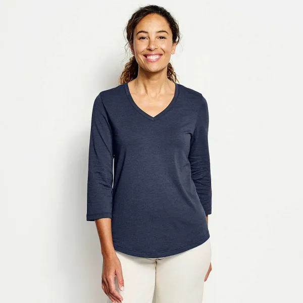 Orvis Perfect Relaxed V-Neck Three-Quarter Sleeve Tee|Women Shirts