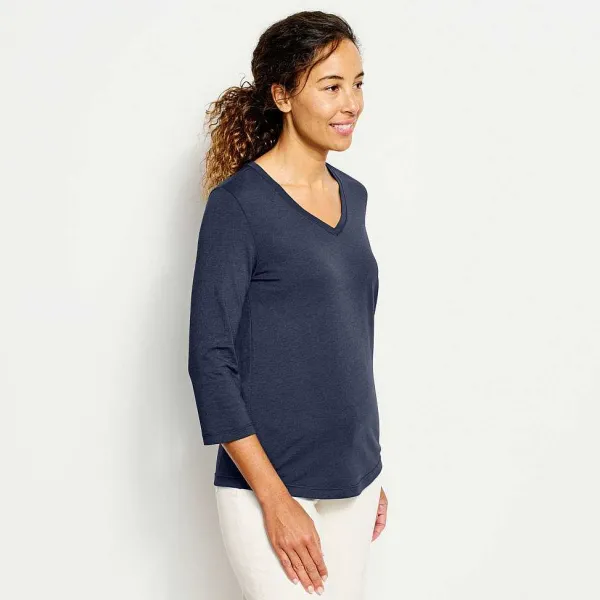 Orvis Perfect Relaxed V-Neck Three-Quarter Sleeve Tee|Women Shirts